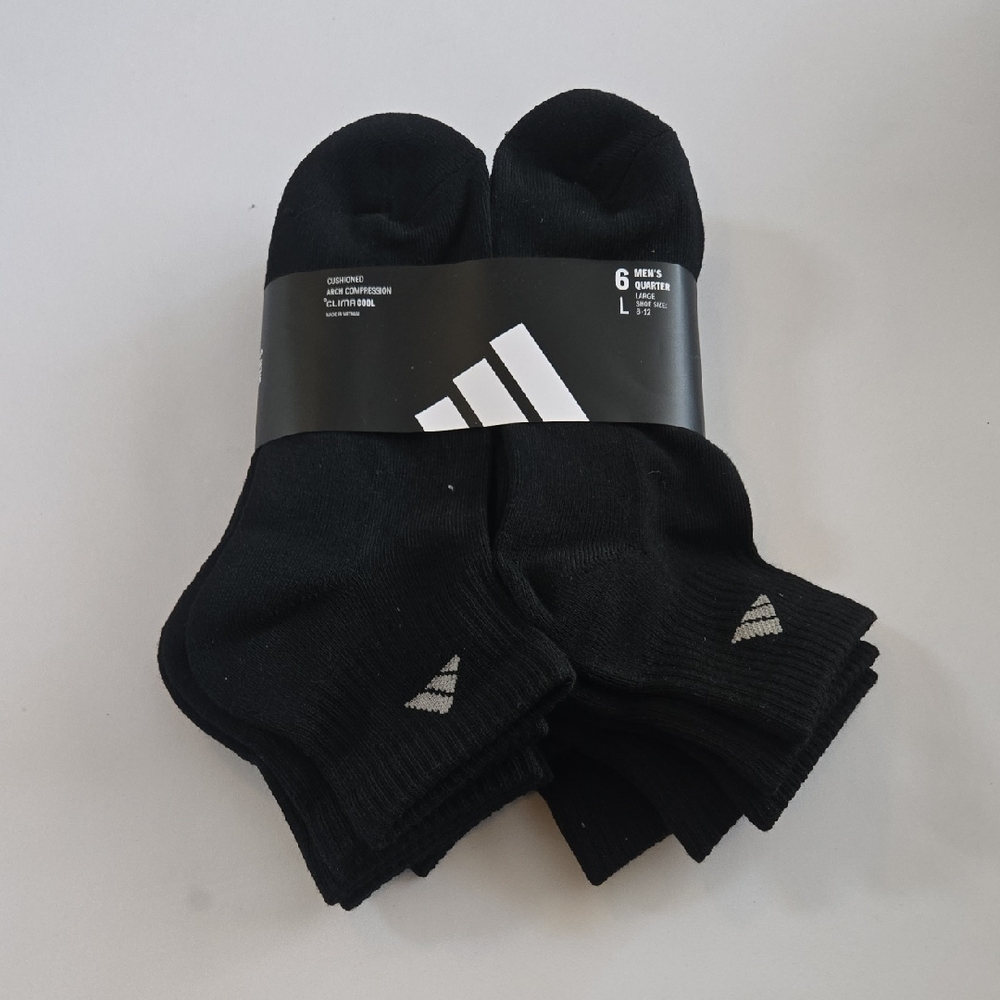 adidas Men's Black Athletic Crew Socks - 6 Pack Size Large Shoe Size 8-12